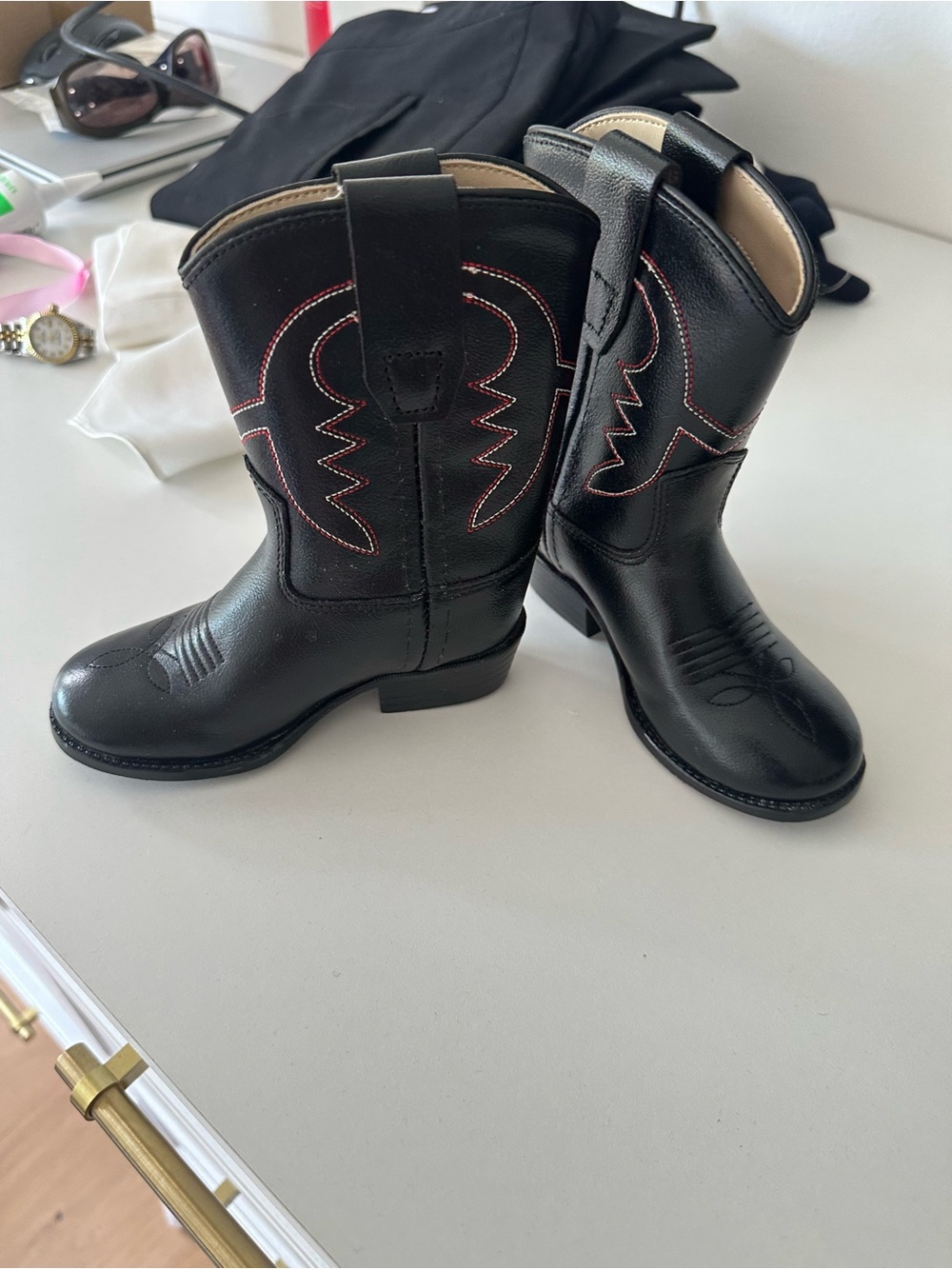 Old West Black Boots with Pink Stitching